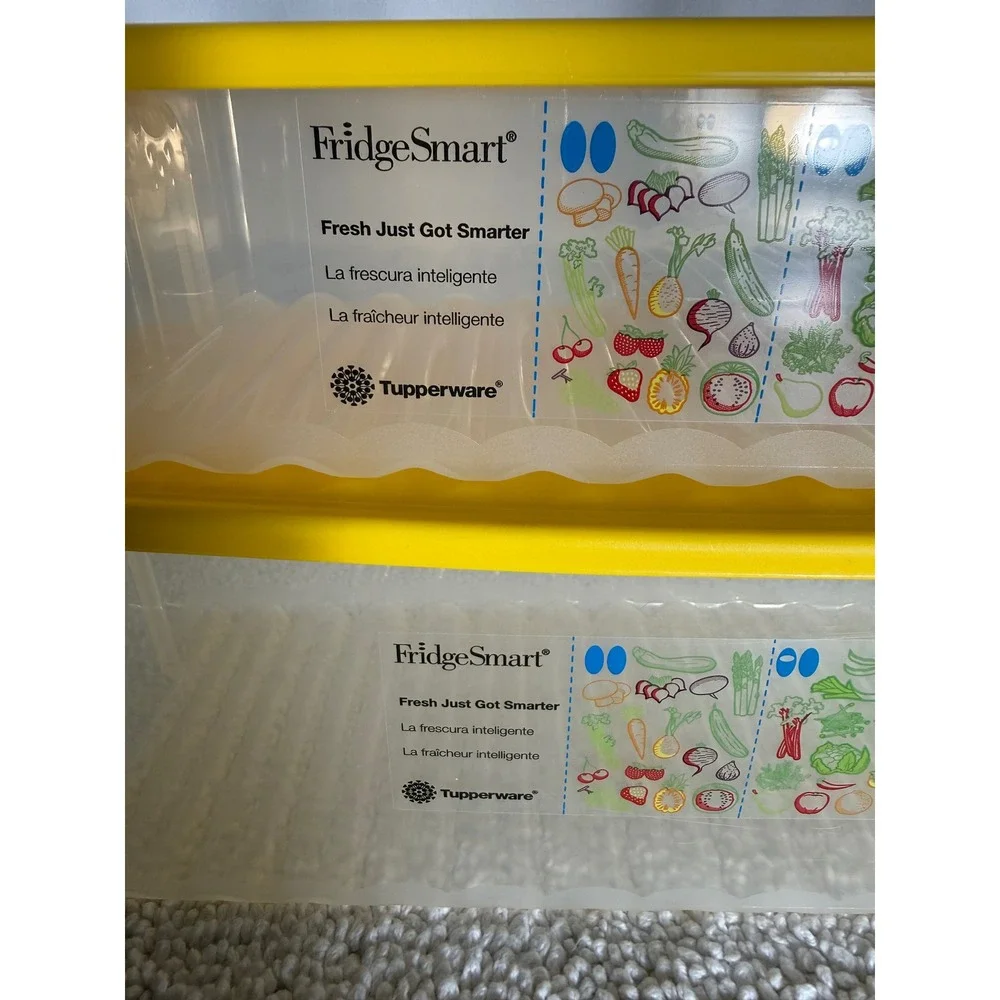 Tupperware‎ FridgeSmart Set of 2 Yellow Medium Long & Deep Produce Savers